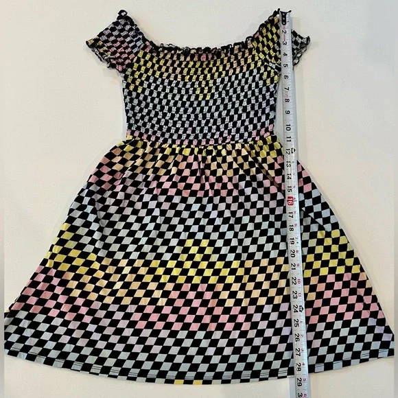 Hot Topic Y2K Rainbow Checkered Race Car Nascar Mini Dress Pockets 100% cotton - Picture 3 of 10